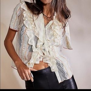 FREE PEOPLE Kisha Lace Ruffle Boho Fairy Top Blouse NWT RARE
